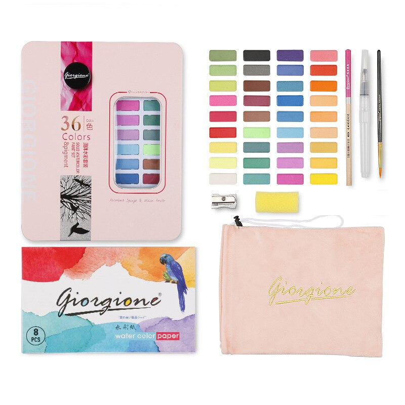 36 farger fast akvarellmaling nybegynner akvarellmaling sett svart blikkeske barnas skisse akvarell: Damepulver