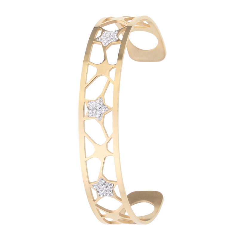 Koaem kobiety ze stali nierdzewnej ze stali nierdzewnej bransoletki bangle wymienne skóry wykwintne biżuteria złoto wypełnione Cz gwiazda bransoletka mankietowa: BC0092014