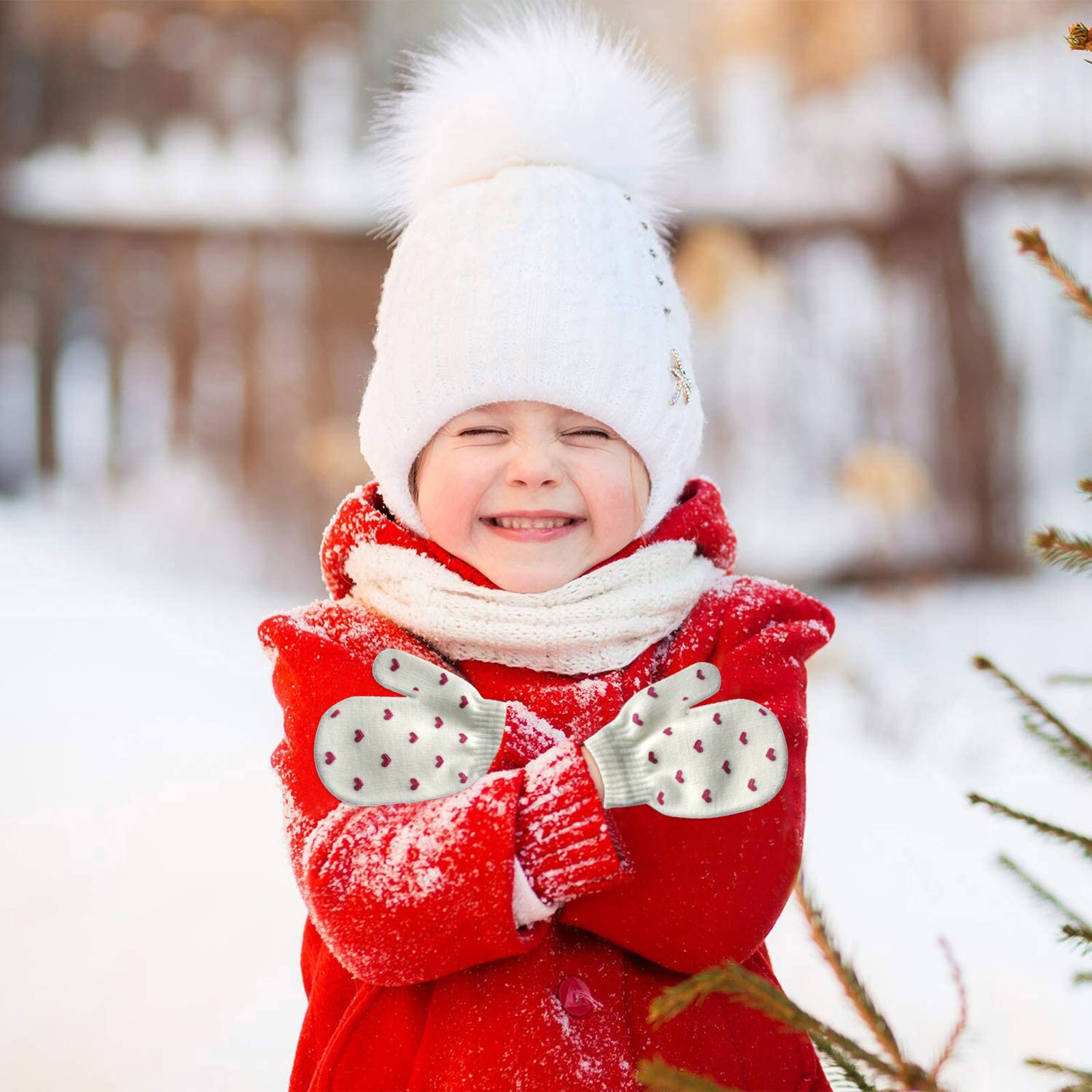 3 #3/5Paare freundlicher freundlicher Jungen Mädchen Winter Nette Liebe Herz Warme Gestrickte Handschuhe Einfarbig Handschuhe Baby Zubehör 1-4y Handschuhe: C