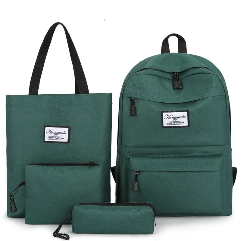 Conjunto de Mochilas de Lona de Color Sólido para Mujer o Chica Joven, Bolsos Grandes, para Colegio o Viaje, Ideales para Adolescente, 4 Unidades: Green