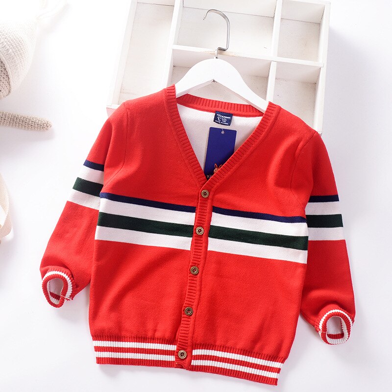 Mode Jongens Winter Trui Kids Vest Gestreepte Katoenen V-hals Britse Stijl Gebreide Wear Kinderkleding: Rood / 9