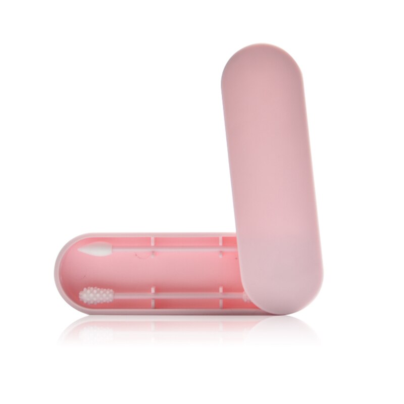 2 pièces/boîte coton-tige réutilisable oreille nettoyage cosmétique Silicone bourgeons écouvillons bâtons Double tête recyclage pour le nettoyage des outils de maquillage: Pink