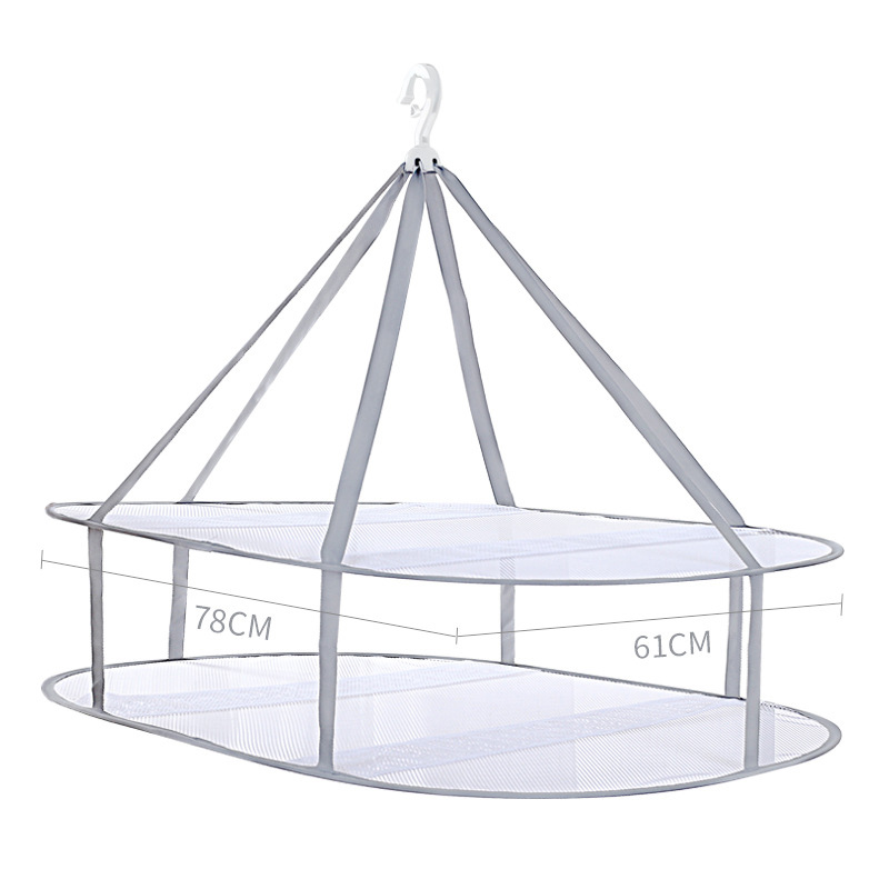 3-Layer Clothes Drying Net Collapsible Windproof Clothes Basket Polyester Breathable Dry Socks Drying Rack Laundry Bag: G-61x78cm  2 layers