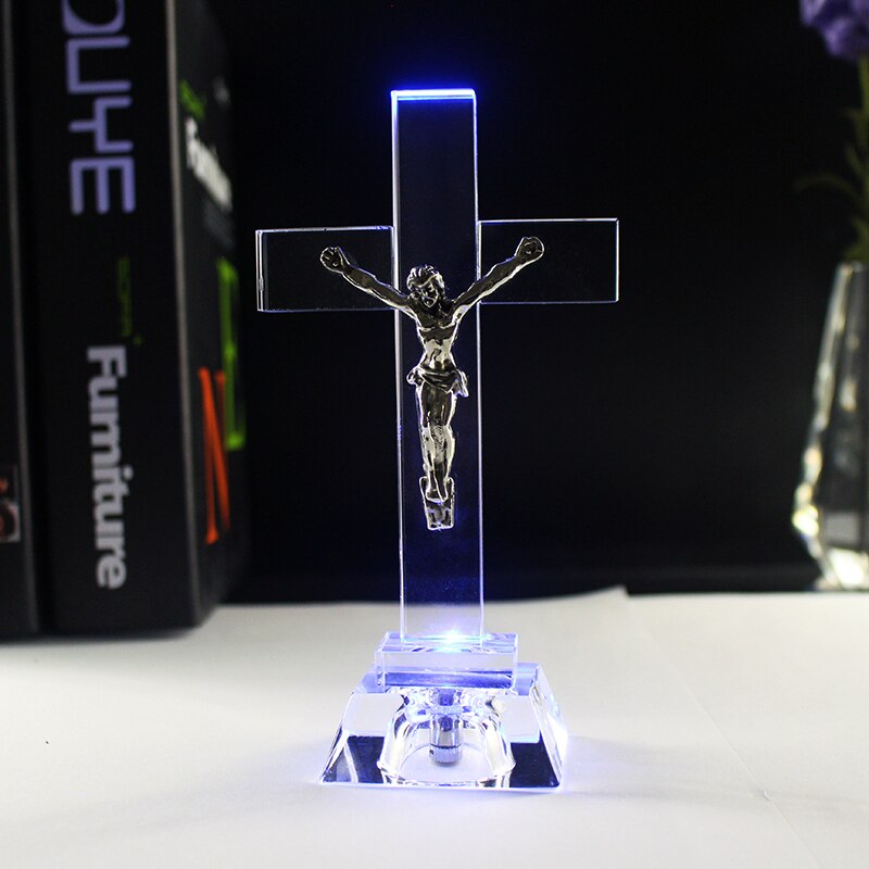 Christian Nachtlicht Kristall Jesus Kreuz Statue Religiöse Stil Kristall Kreuz Kirche Dekoration Wohnkultur Handwerk Ornament