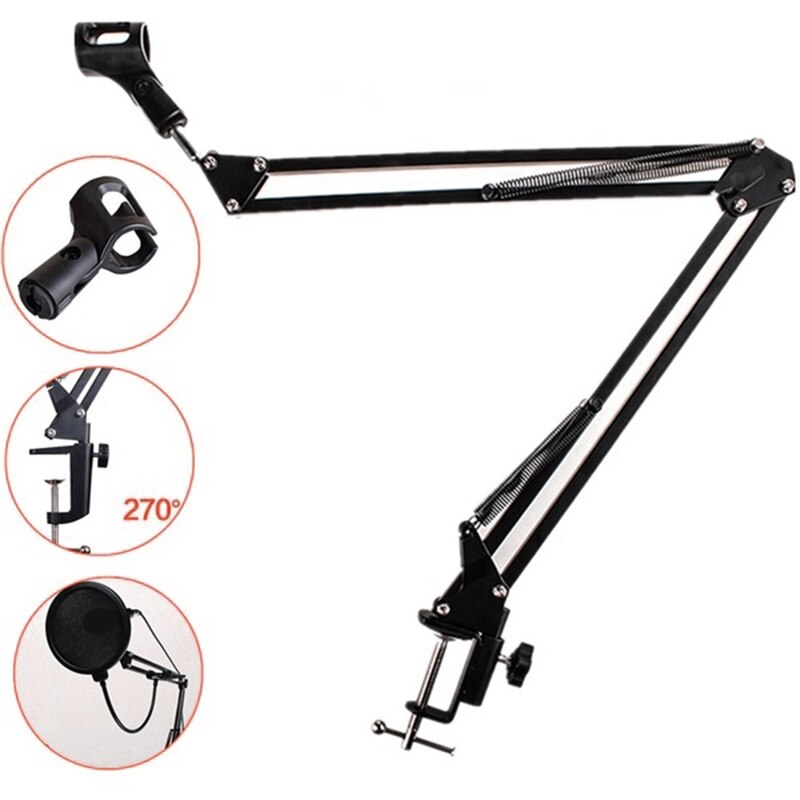 Extendable Microphone Scissor Suspension Arm Stand NB-35 Mic Holder Tripod Windscreen Shield wth Mic Clip Table Mounting Clamp: type 1