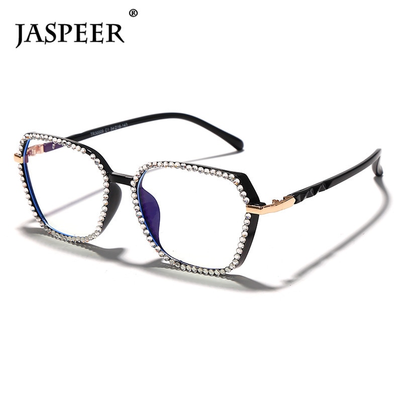 Jaspair luxe diamant Anti bleu lunettes femmes strass ordinateur lunettes hommes bleu lumière bloquant les cadres de lunettes