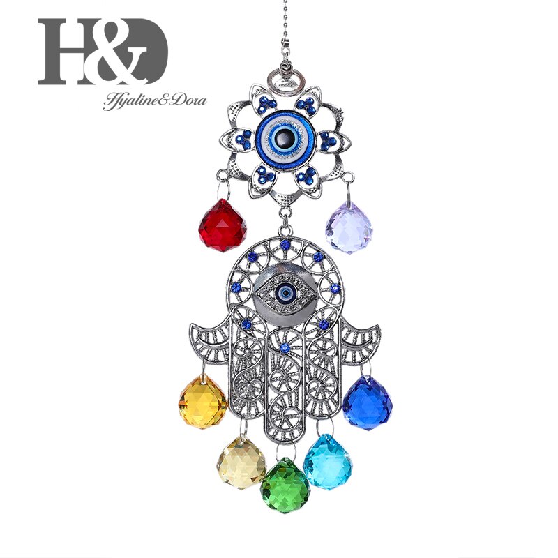 Diy Lucky Hamsa Turkse Blue Evil Eye Crystal Charm Suncatcher Hanger Wind Chime Amulet Thuis Muur Tuin Opknoping Decoratie: DE1915500