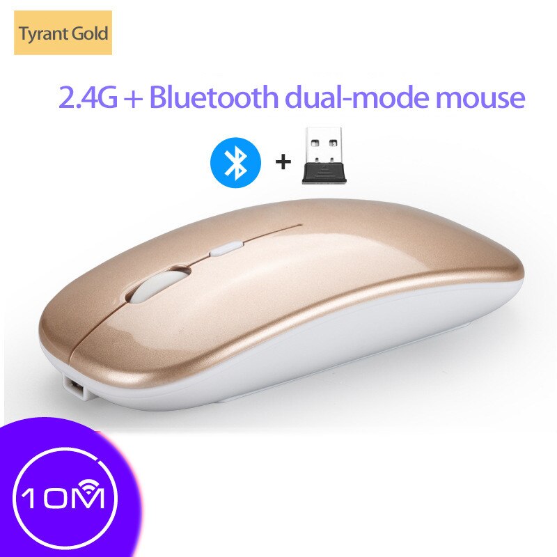 RGB Silent Wireless Mouse Dual Mode Bluetooth 5.0 + 2.4G Rechargable 1600DPI Ergonomic Computer Gaming Mouse For PC Laptop: Gold