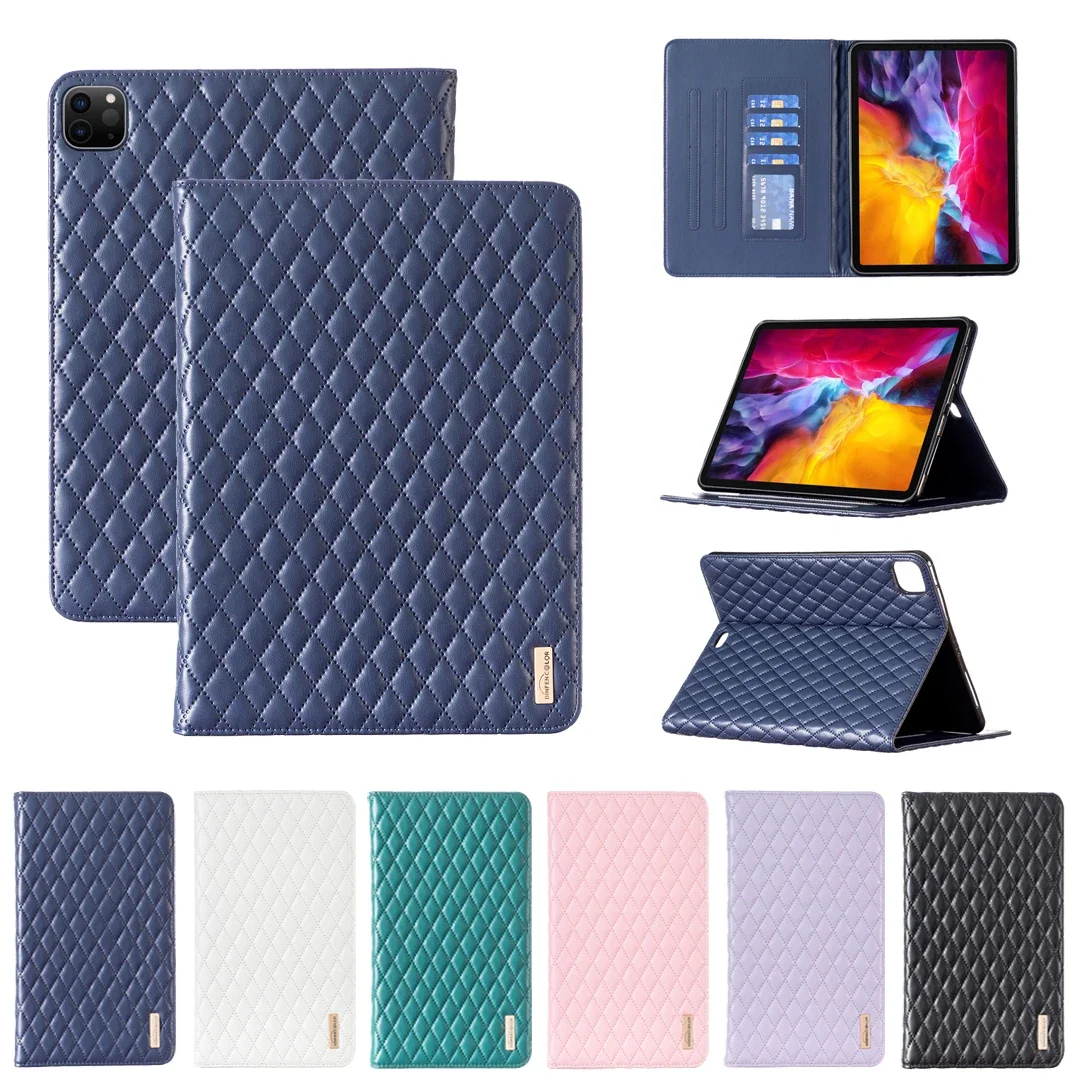 Lederen Portemonnee Case voor Ipad 10.2 9e Gen Air1 2 9.7 Pro 11 Stand Kaarten Solt Mini 3 4 5 6 Gecontroleerde Streep Tablet Cover Funda