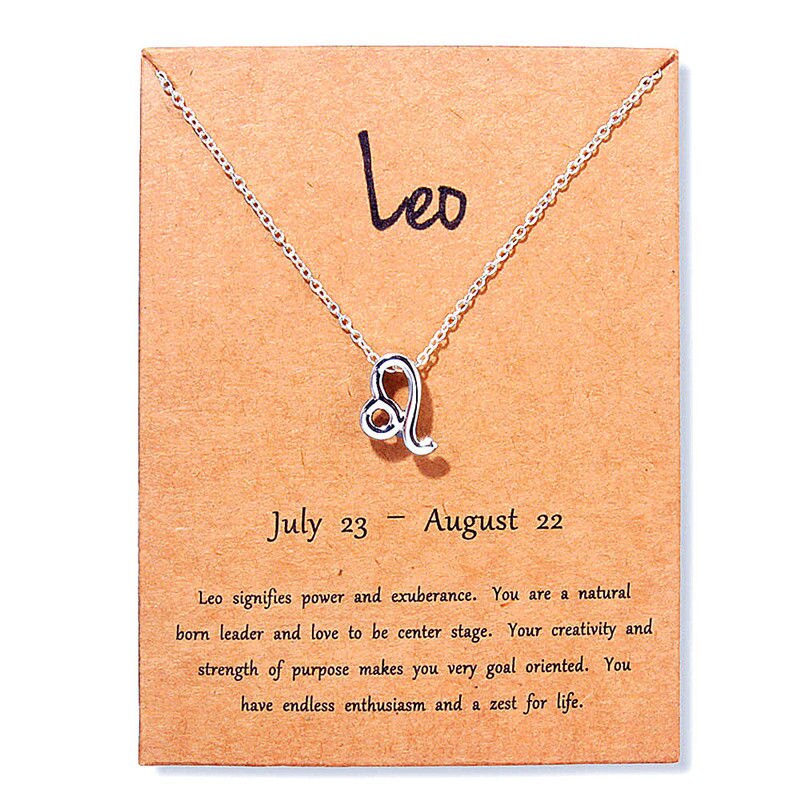 Collar con colgante con de Zodíaco para hombre y mujer, colgante con de Zodiaco, Aries, Leo, 12 Constelaciones, de Navidad para niños,: Leo