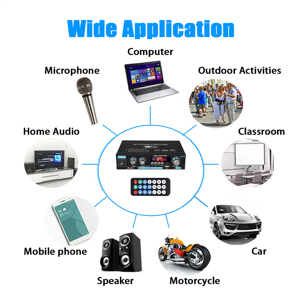 AK35 domowe wzmacniacze mocy Bluetooth HiFi Stereo Audio wzmacniacz mocy kanał 2.0 wzmacniacz dźwięku obsługa Mini wzmacniacz cyfrowy