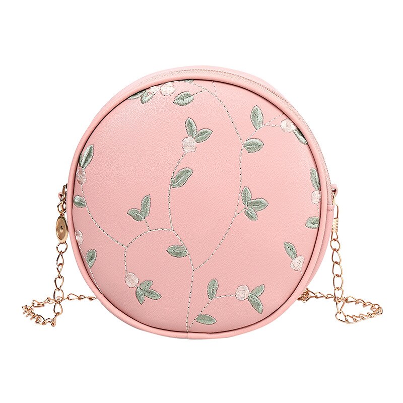 Broderie en cuir PU femmes sac de messager dames sac à bandoulière chaîne à la couleur bonbon petit sac à main Shopping sacs à main: Pink