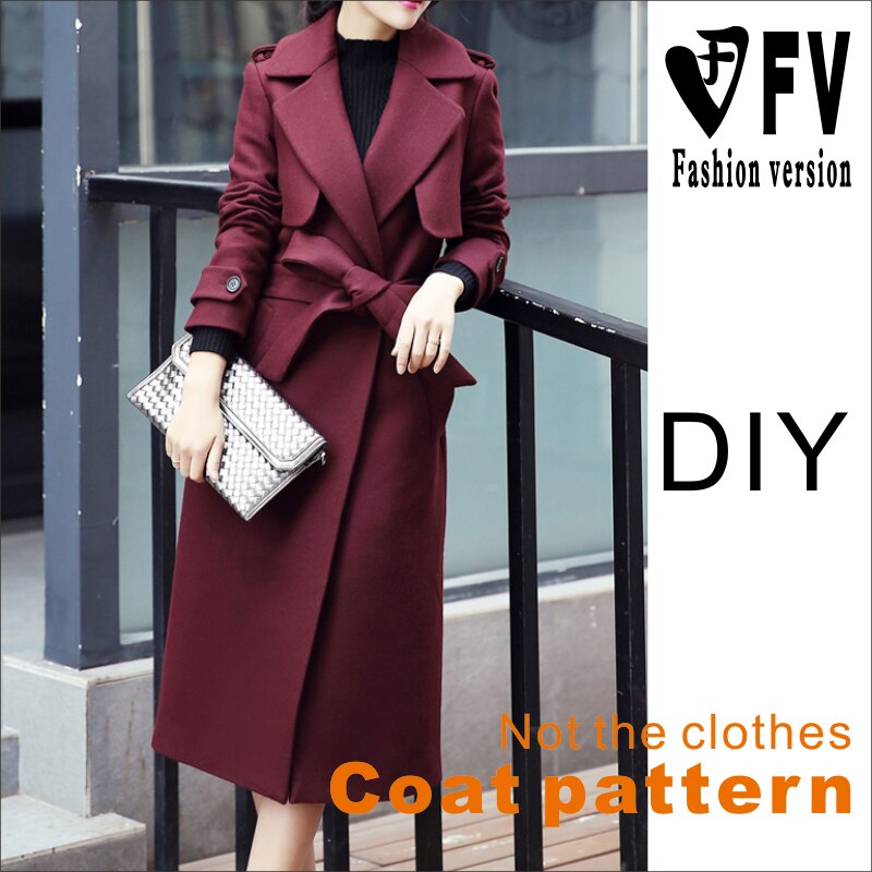 Abrigo largo abrigo patrón 1:1 de prendas de vestir de dibujo de otoño y el invierno de las mujeres manga larga solapa chaqueta patrón BFY-195