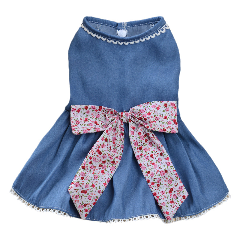 Dog Skirt Dog Clothes Princess Dress Wedding Dress Denim Skirt Floral Bow Lace Soft and Comfortable Spring Summer Section Cute