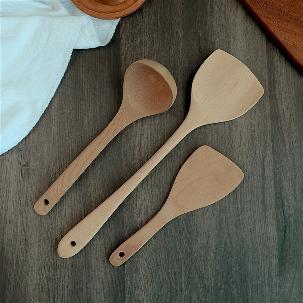 Holz-Kochgeschirr mit langem Griff, rutschfest, verbrühungsfrei, Spatel, Suppenlöffel, Haushalt, hitzebeständiges Utensil, Küchenzubehör