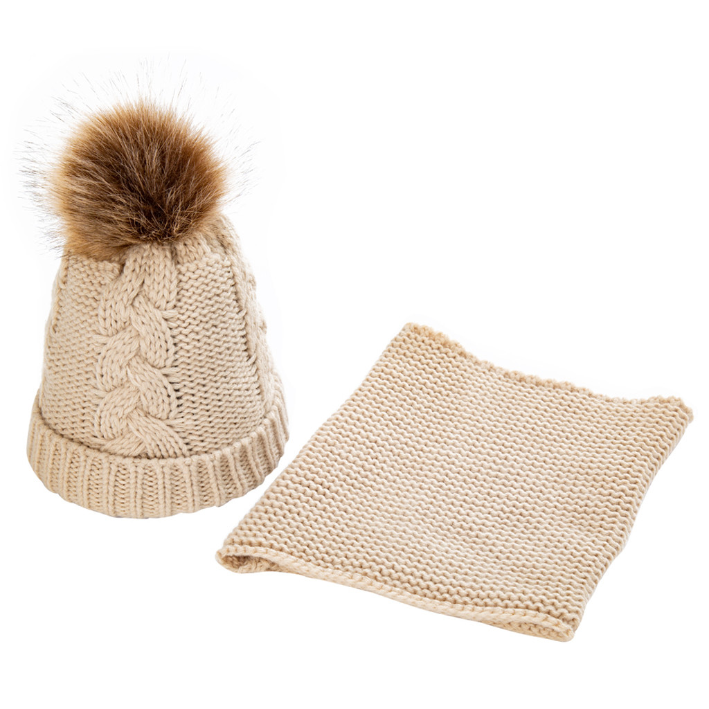 Nette Baby Hütte Schal einstellen Winter freundlicher Gestrickte Kappe Schal Warme Halstuch Winter Hütte Junge Mädchen Häkeln Hüte Kappen schals: Beige