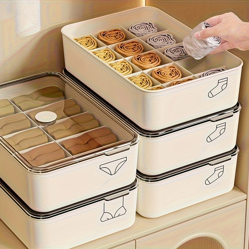 Caja de almacenamiento de ropa interior con tapa transparente, plástico duradero, organizador de guardarropa que ahorra espacio para sujetadores, calcetines, 1 ud.