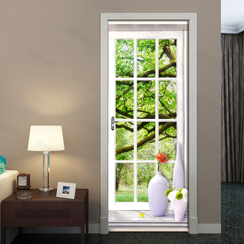 3D Scenery Outside The Window Door Stickers European Style Wall Sticker For Bedroom Living Room landscape Waterproof Decals
