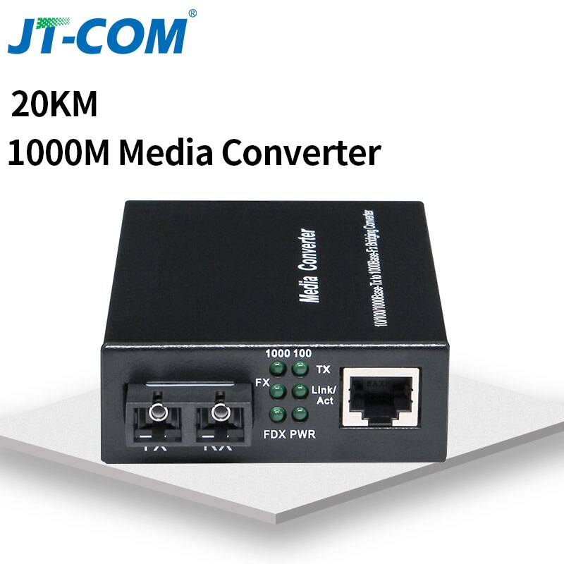 Gigabit ethernet fiber mediekonverter med en indbygget -in 1gb singlemode sc transceiver ,10/100/1000m rj45 to 1000 base-lx, op  to 20km: 1pc 1 g 1e 20km