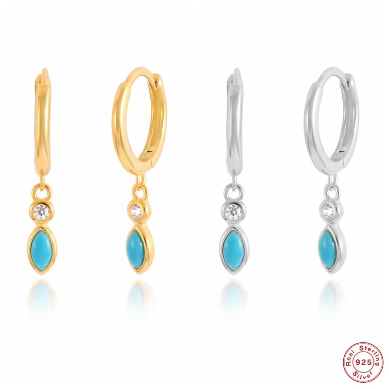 Boako Trendy Real 925 Sterling Zilver Turquoise Dangle Earring Kwastje Ketting Oor Stud Voor Vrouwen Verjaardag Sieraden