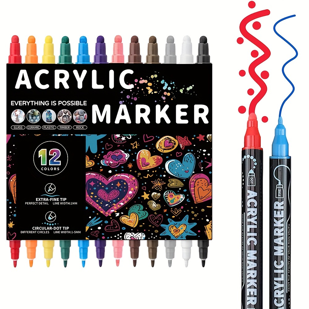 Dual Tip Acrylic Pens Markers, Double Tip Premium Acrylic Markers, Acrylic Markers for DIY Crafts Making Art Supplies: WHITE