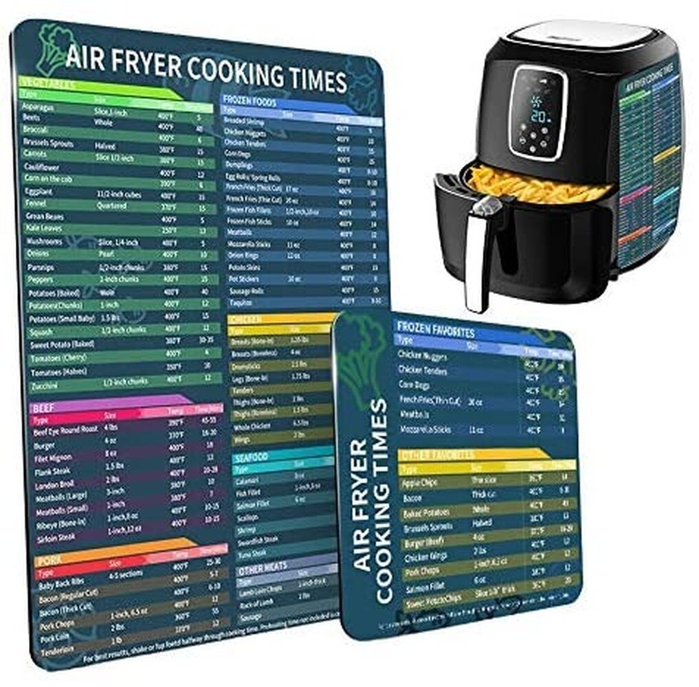 Air Fryer Magnetic Times Cheat Sheet, Air Fryer Accessories Magnetic Chart,Air Fryer Cooking Times Chart for Kitchen, 2Pcs