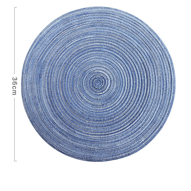Japanese Round Ramie Table Mat Insulation Pad Solid Placemats Linen Non Slip Kitchen Accessories Decoration Home Pad Coaster: Blue-36cm