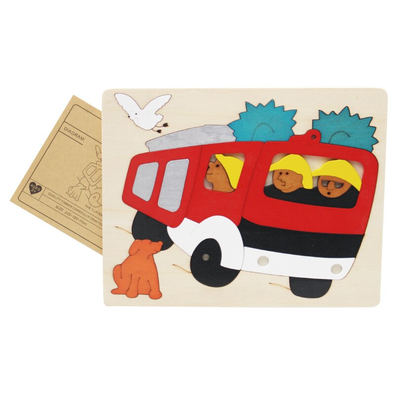 véritable Puzzle en bois jouets Transport d'animaux multi-imensionnel 3d Puzzle multicouche début éducatif pour les enfants: Fire engines