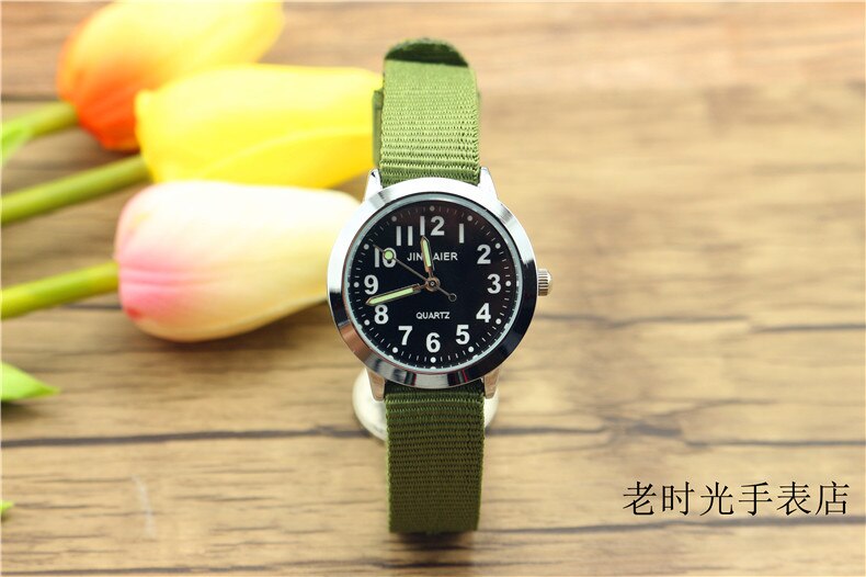 simple boys and girls learn to time number quartz watch kids luminous hands tutor nylon sports Dibujos de reloj: green black
