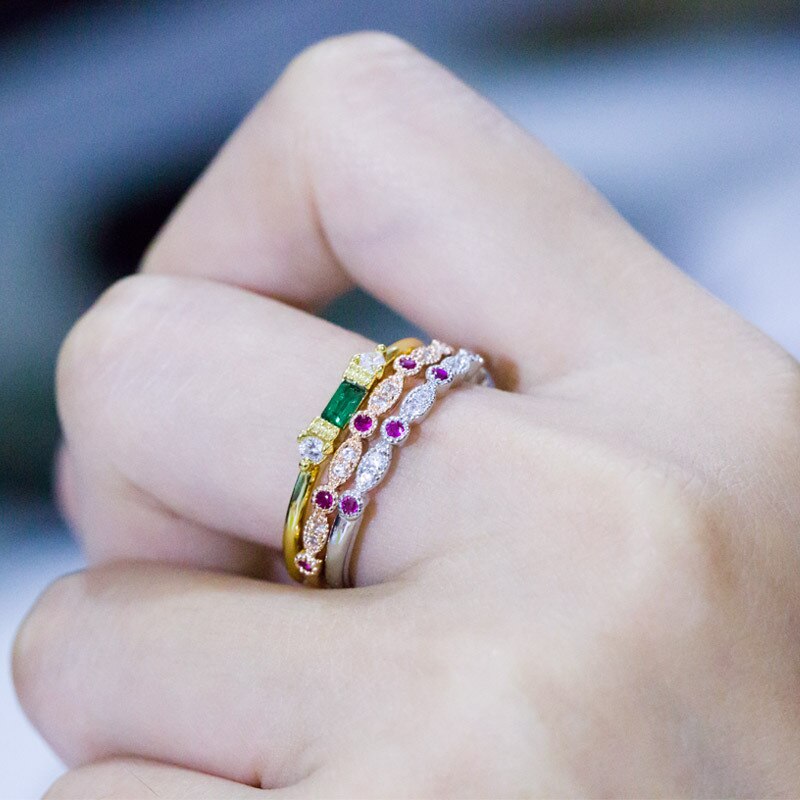 Huitan simpel ring til pige fødselsdag tre forskellige farver fås minimalistisk sød ring med mini cz sten til kvinder