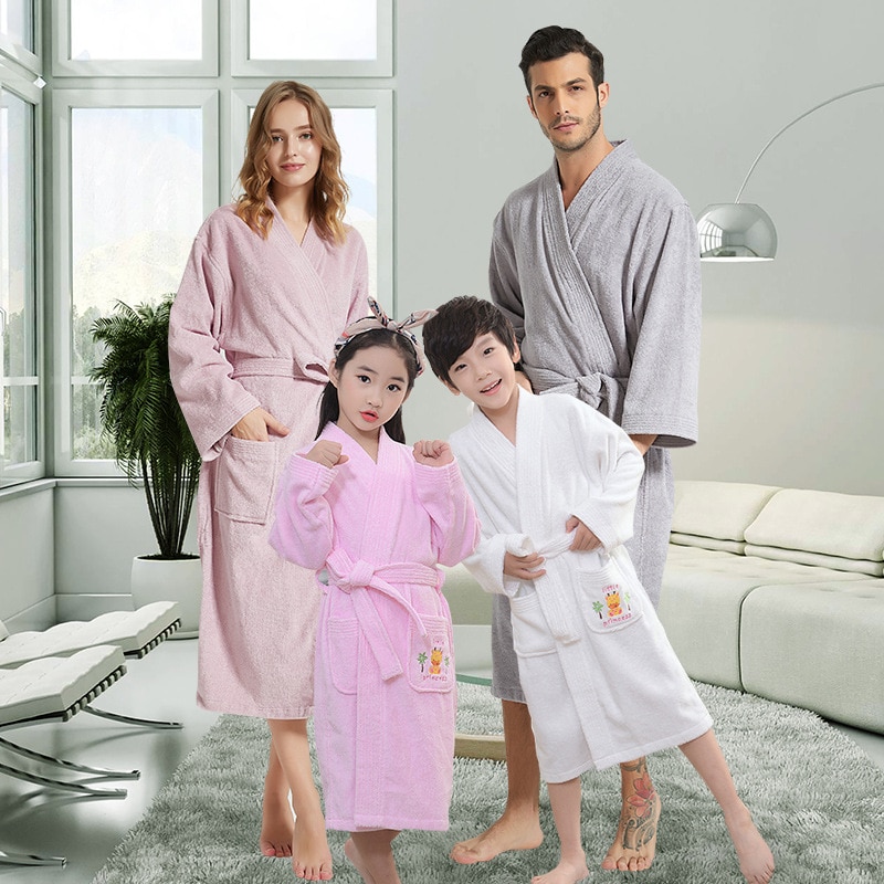 Albornoz de algodón para hotel, camisón largo grueso con cuello kimono absorbente para parejas, para Otoño e Invierno