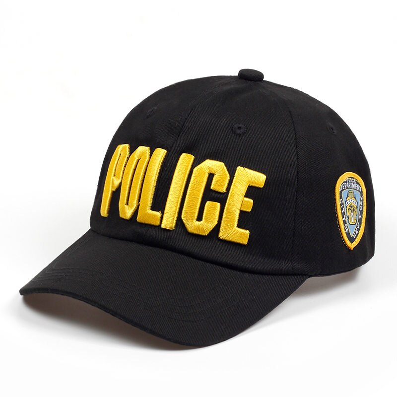 POLICE embroidery baseball cap hip hop adjustable hat men and women outdoor sports caps casual dad hats: black yellow