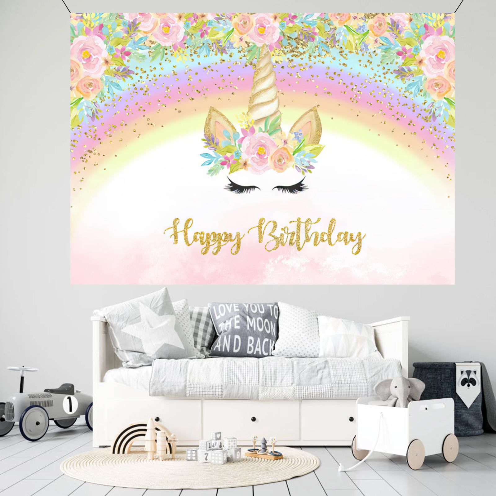 Unicorn Background Girl Birthday Party Decoration Unicorn Theme Cake Table Banner Photography Background Baby Shower Decoration