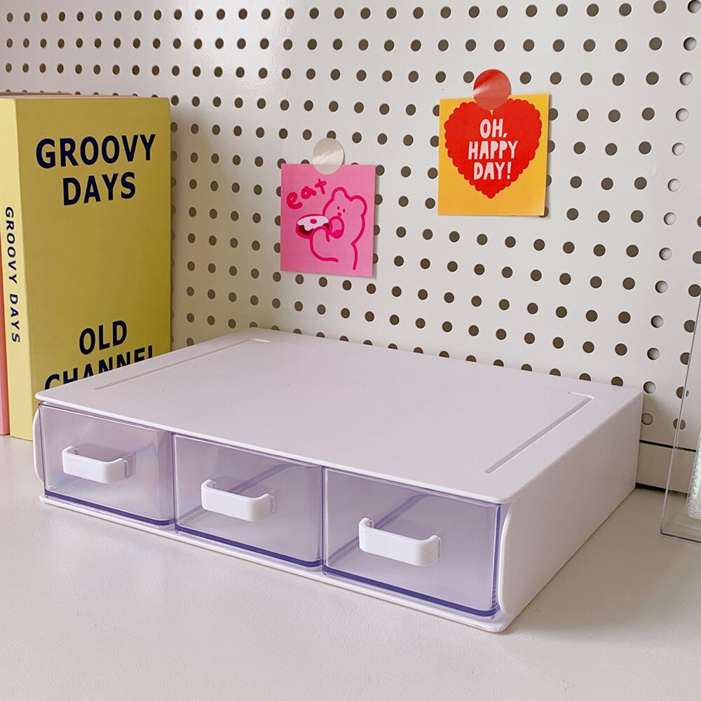 Boîte de rangement de bureau en acrylique, organisateur de tiroir, support anti-poussière, boîte de tri de papeterie de bureau pour étudiants, organisateur multifonction: 3purple