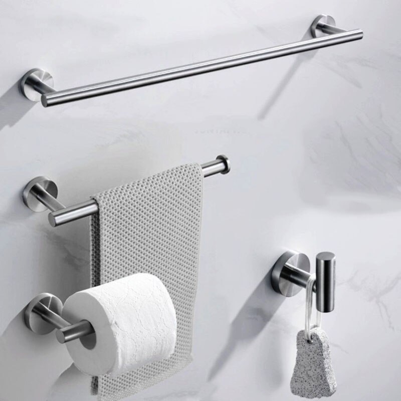 Bathroom Hardware Set 4 Piece Bath Accessories Set Wall Mount Includes 24" Towel Bar Toilet Paper Holder Towel Ring Hooks SUS304
