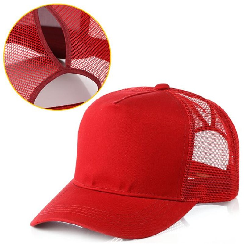 Casquette de Baseball à queue de cheval pour femmes, chapeau noir réglable, casquette en coton décontracté pour filles, casquette en maille à rabat, été 2022: red