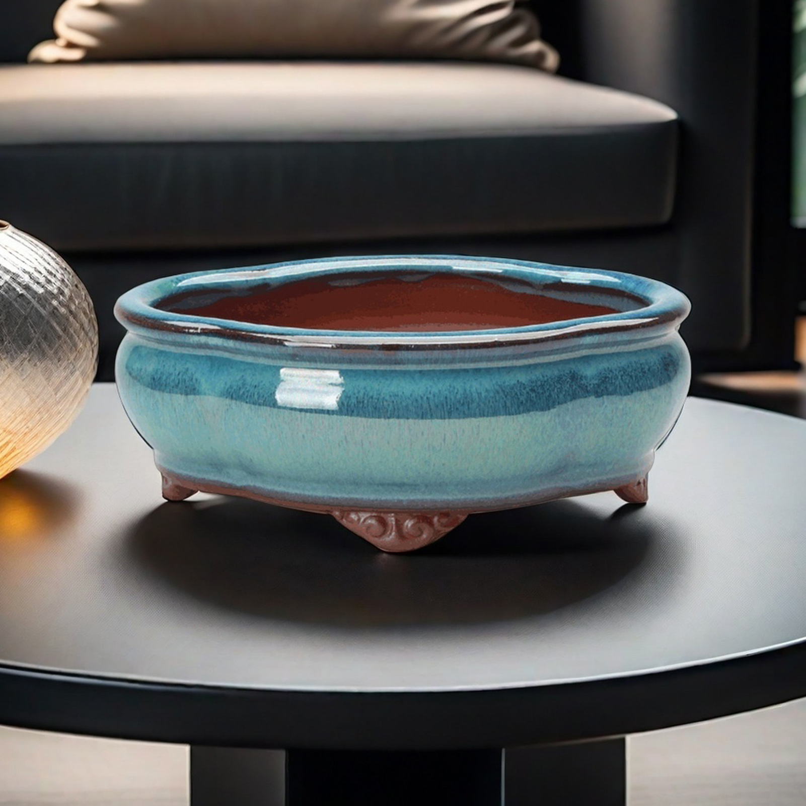 Pot de fleur succulente en céramique, Pots de bonsaï en poterie de Style chinois avec trou de vidange, pierre de grès violette pour décoration de bureau et de maison