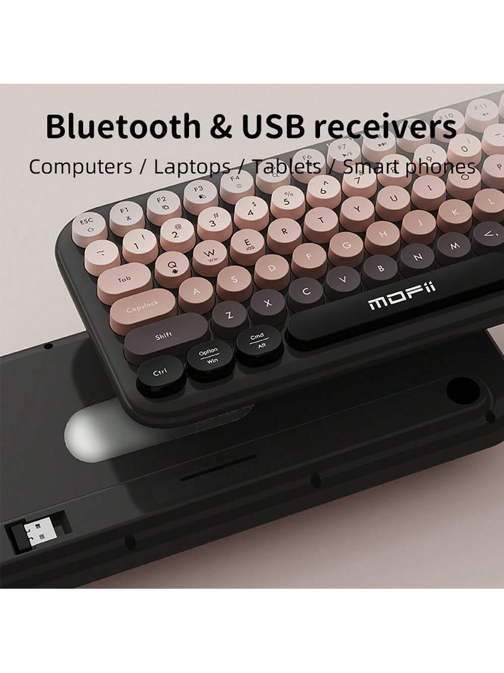 Teclado inalámbrico Bluetooth + USB, 84 teclas, teclas redondas Retro, teclado inalámbrico de oso bonito para Windows/Android/iOS-Black Pi