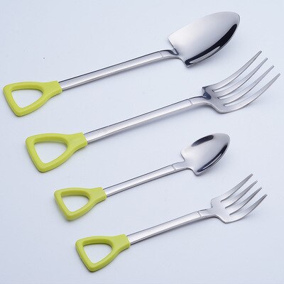 Long Handle Tea Spoons for Kids Stainless Steel Spoon Fork Shovel Shape Coffee Ice Cream Soup Dessert Honey Spoon