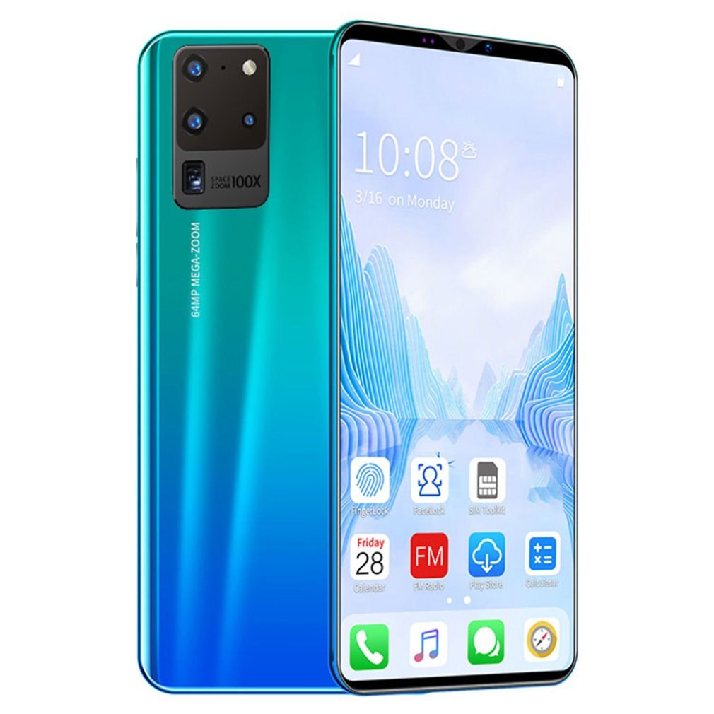 S20 Pro Smartphone 5.8 Inch Screen Smartphone 512M+4G Android Smartphone 3D Glass Plated Back Cover Blue: EU