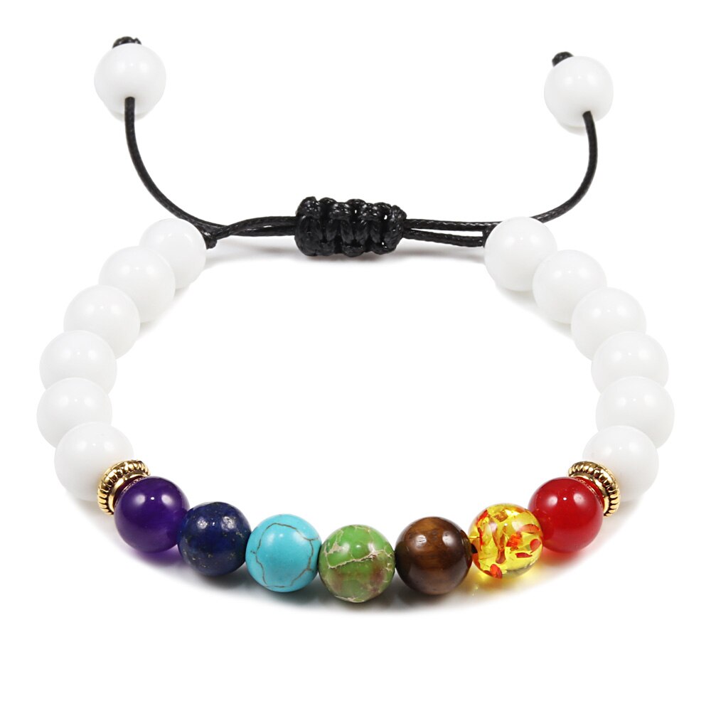 Mannen Vrouwen 7 Chakra Kralen Armbanden Armbanden Healing Tijgeroog Steen Chakra Gebed Charme Boeddha Armband Verstelbare Sieraden: Licht Geel Kleur