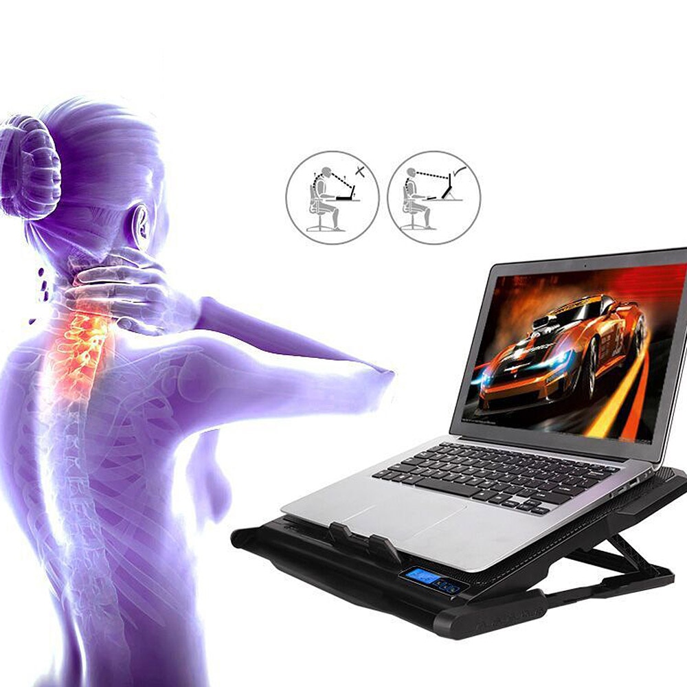 Adjustable Metal mesh Laptop Desk Ergonomic Portable TV Bed Lapdesk Tray PC Table Stand Notebook Stand With 2 USB 6 Cooling Fans