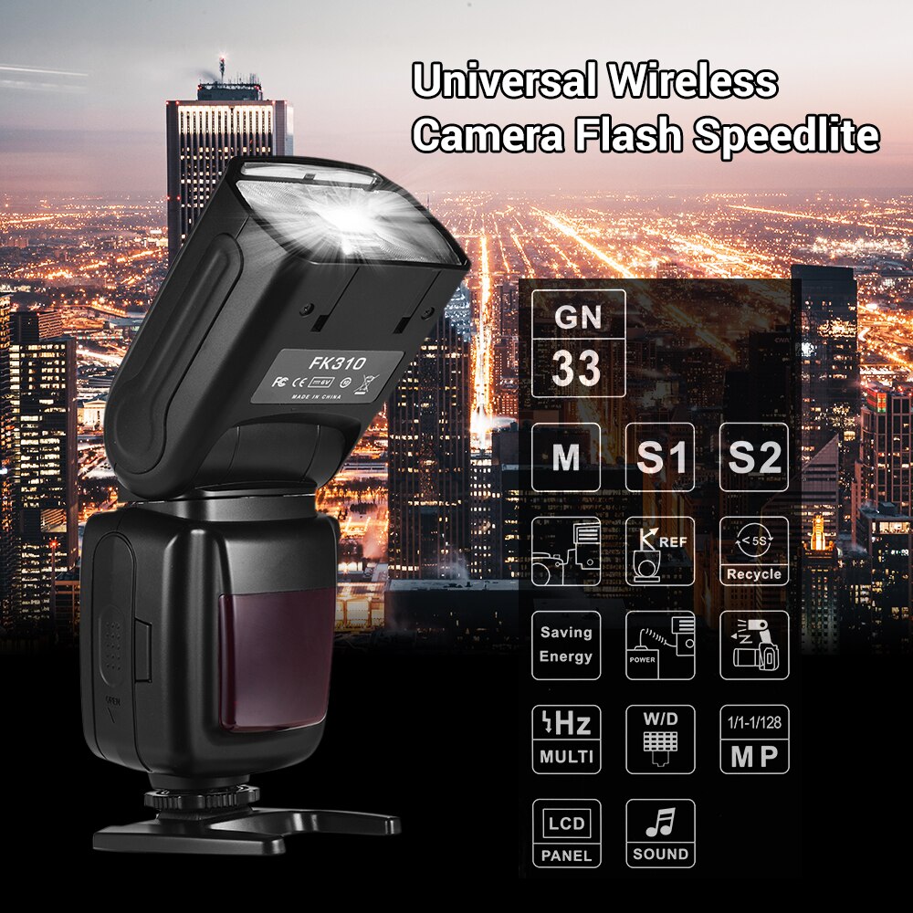 FK310-Flash inalámbrico Universal para cámara, lámpara Speedlite, luz GN33, pantalla LCD, para cámaras DSLR Canon, Nikon, Sony, Olympus, Pentax