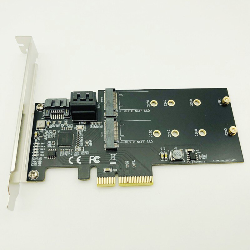 Sata Raid Controller Sata Raid M.2 Pci Express Raid Card 2 Poort SATA3.0 6Gbps + 2 Poort M.2 Ngff ssd B Key Ondersteuning RAID0 RAID1 Ahci