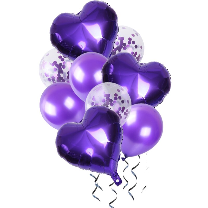 9pcs/lot Heart Aluminum foil balloon Confetti latex balloons For Kids birthday party wedding decoration balloons Baby Shower: purple 1