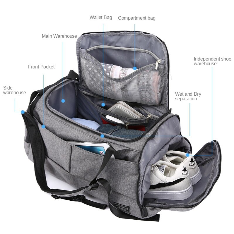 High Capacity Travel Tote Multifunction Cosmetic Clothes Storage Duffle Shoulder Bags Sports Fitness Handbag Accessories Supplie