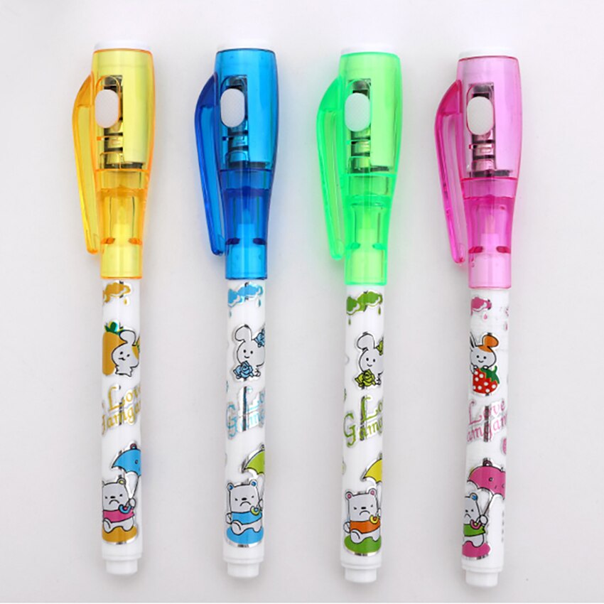 Magic 2 en 1 pluma de tinta Invisible linterna LED resaltador bolígrafo fluorescente bolígrafo escuela Oficina suministros de dibujo papelería