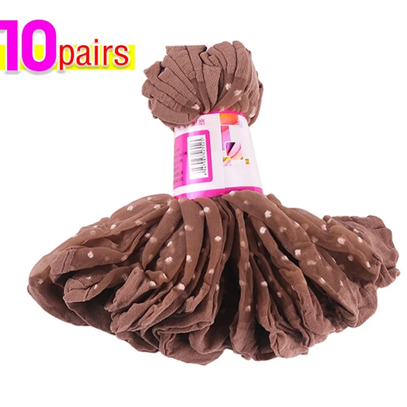 5/10Pairs Dot Zijden Sokken Vrouwen Transparante Dunne Ademende Zomer Nylon Korte Voorraad Vrouwelijke Antislip Stretch enkel Sexy Sok: Sky Blue