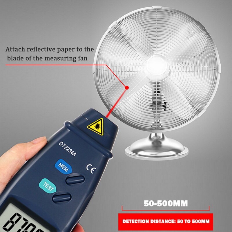 Digital Tachometer Easy To Carry Non-contact Digital Tach Meter Extra Large 5-digit LCD Display 2.5~99999 RPM Measure Range