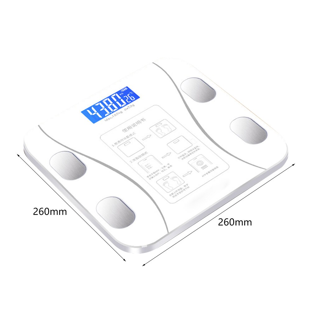 LED Digital Bathroom Weight Scale Bluetooth Body Fat Scale BMI Scales Smart Wireless Body Composition Analyzer Weighing Scales: White